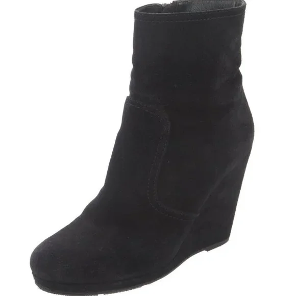 Prada Milano Women's Black Suede Ankle Wedge Boots Size 9 - Picture 3 of 9